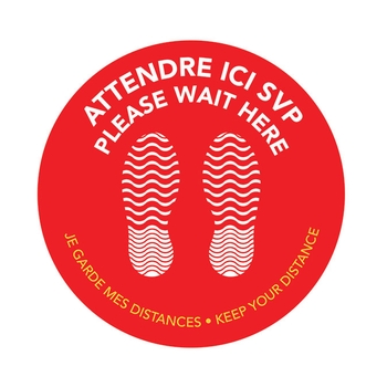 Self-adhesive floor pads for waiting lines