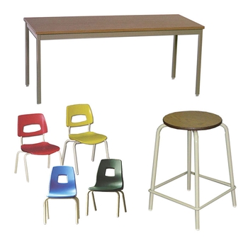 Tables, chairs and stools